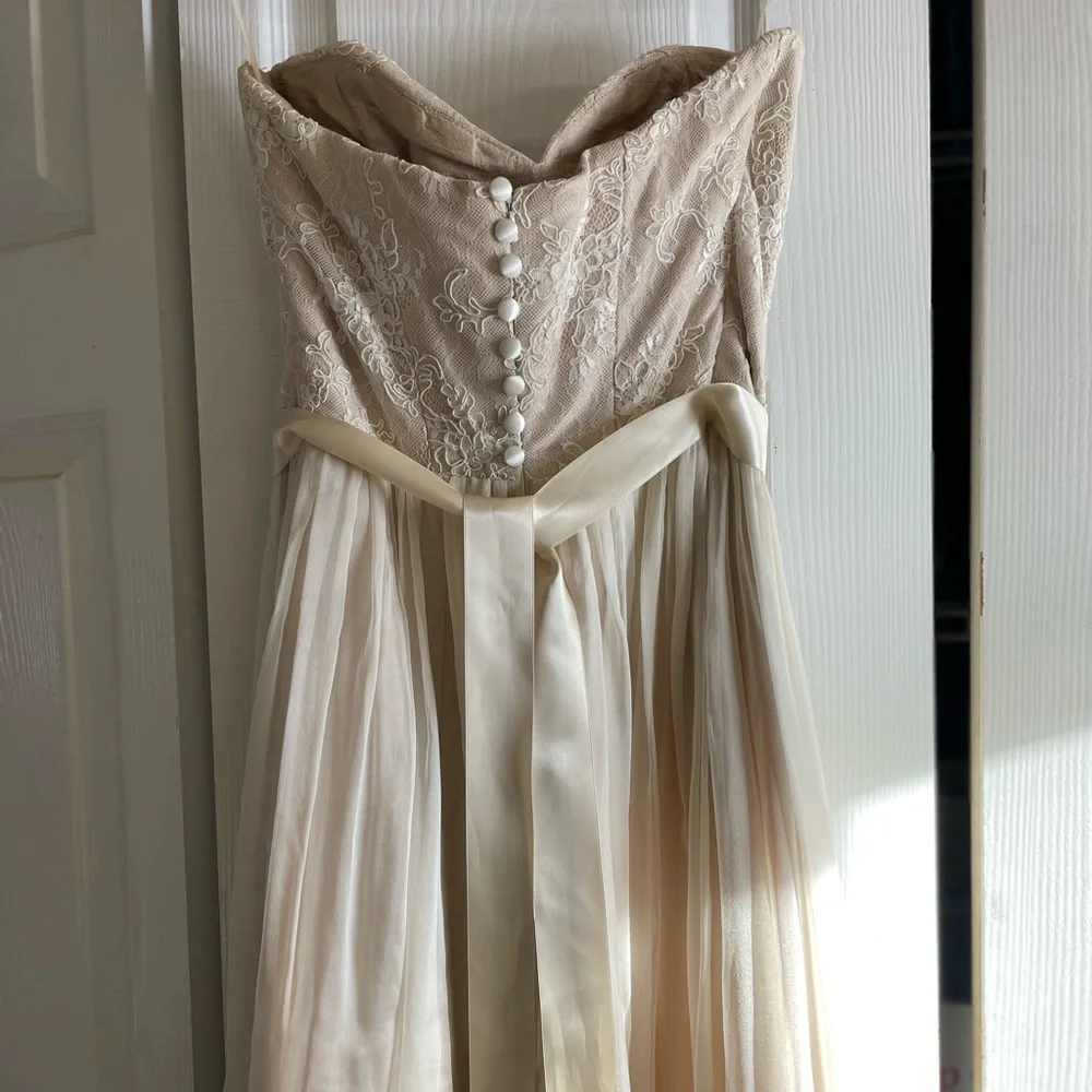 100% Pure Silk Wedding Dress Almond & Ivory Seattle Bridal Size 4 - Picture 14 of 17